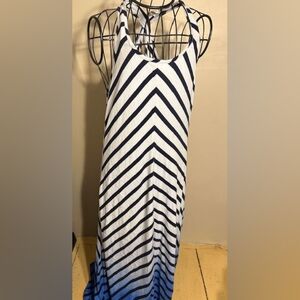 size large womens pretty dress maxi party pretty black white blue striped long